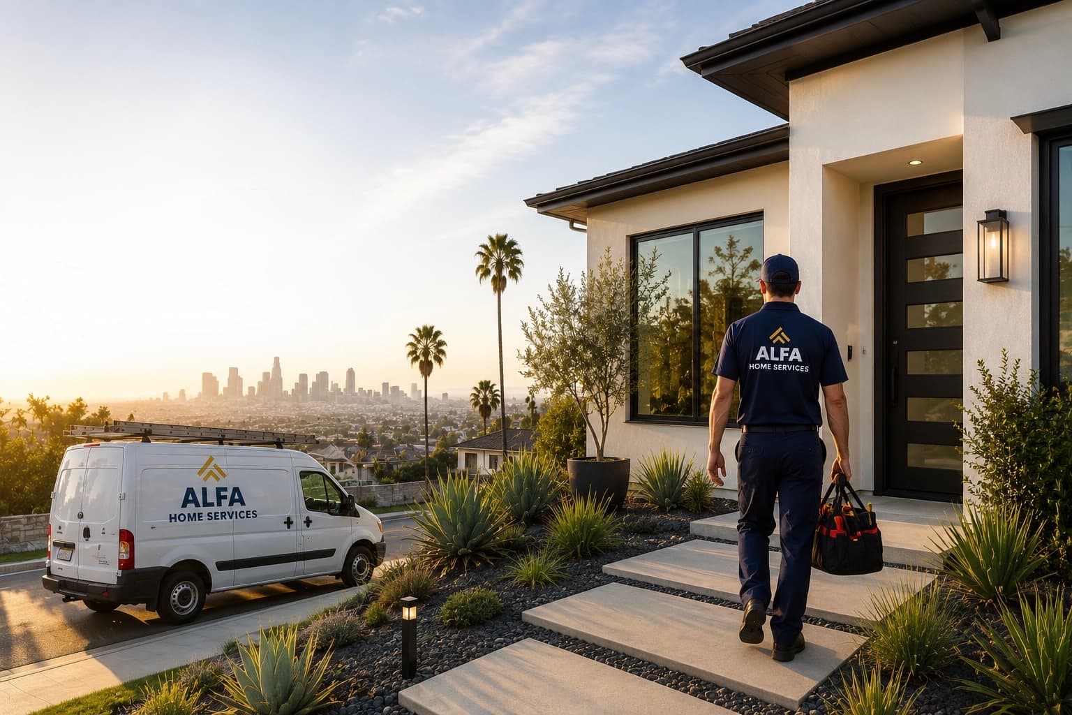 Alfa Home Services technician arriving at a Los Angeles home